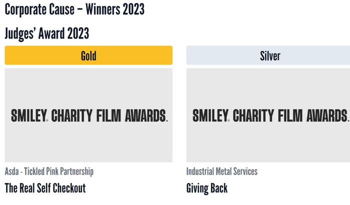 screenshot of the corporate cause winners 2023 where we won silver