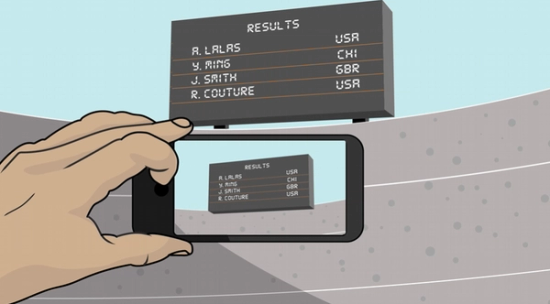 animation of phone taking a photo of a sports scoreboard