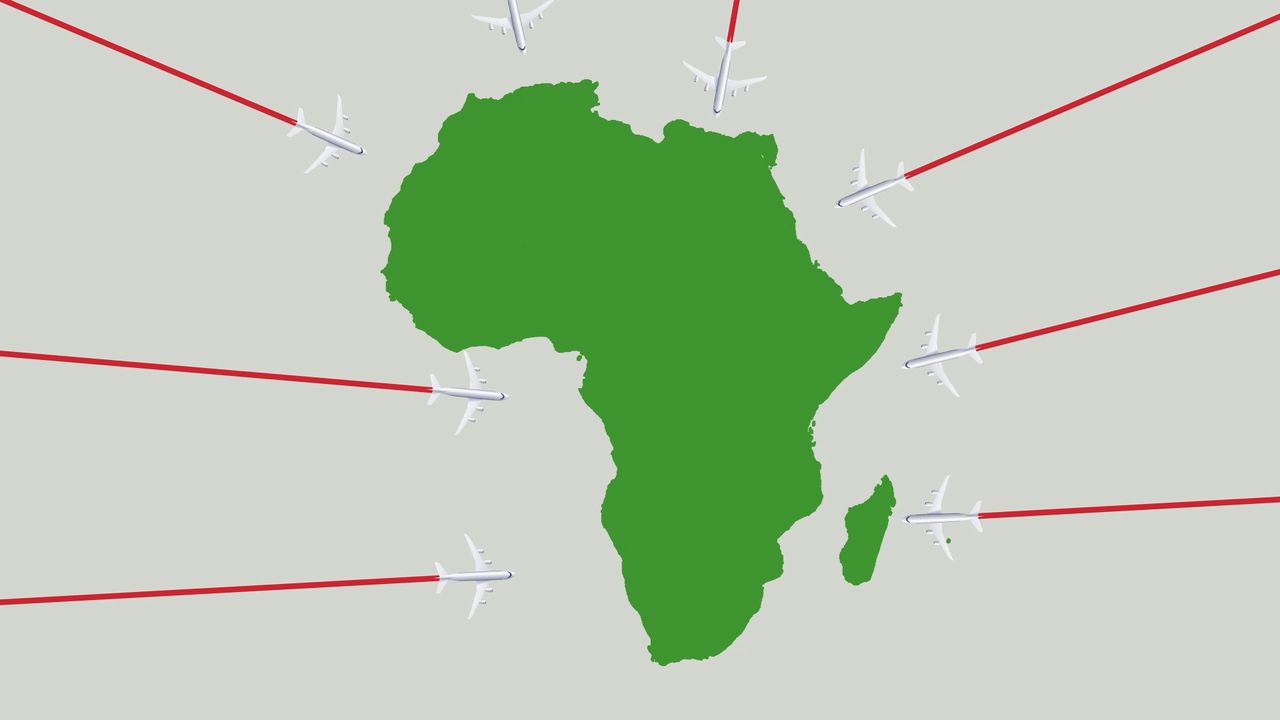 animation of airplanes flying towards Africa