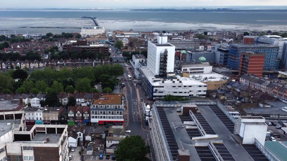 drone shot of southend