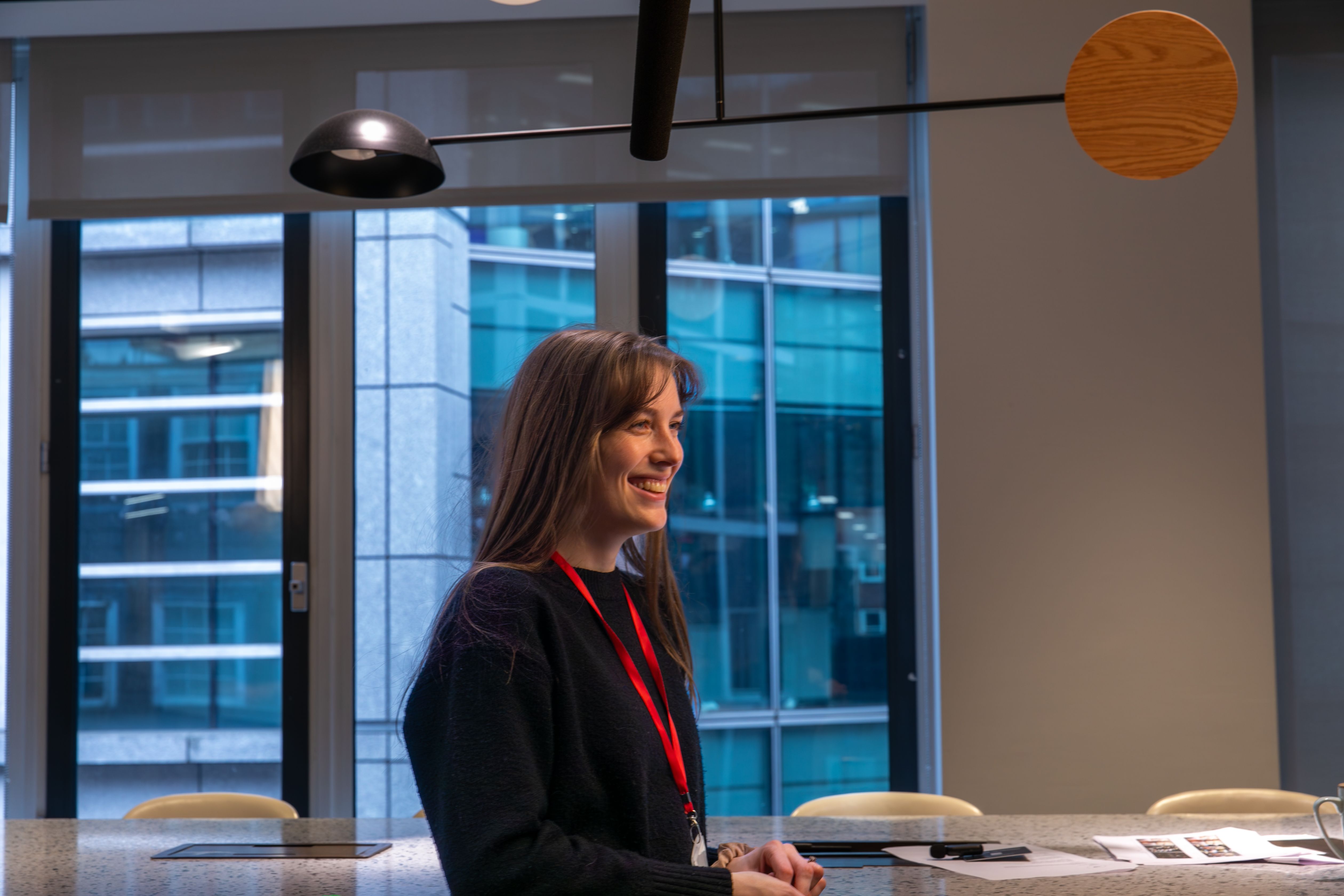 Producer smiling standing in shot