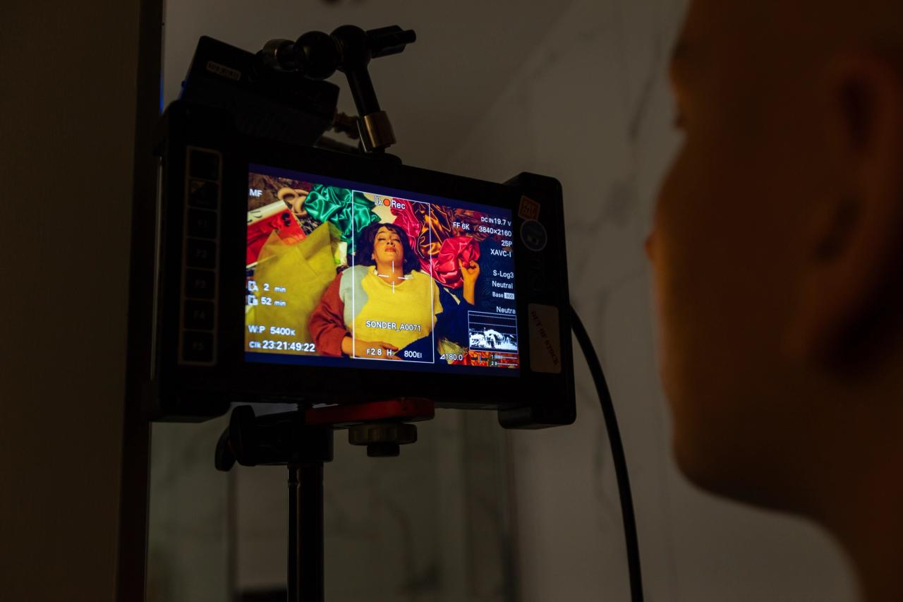 Monitor on set of filming online advert 