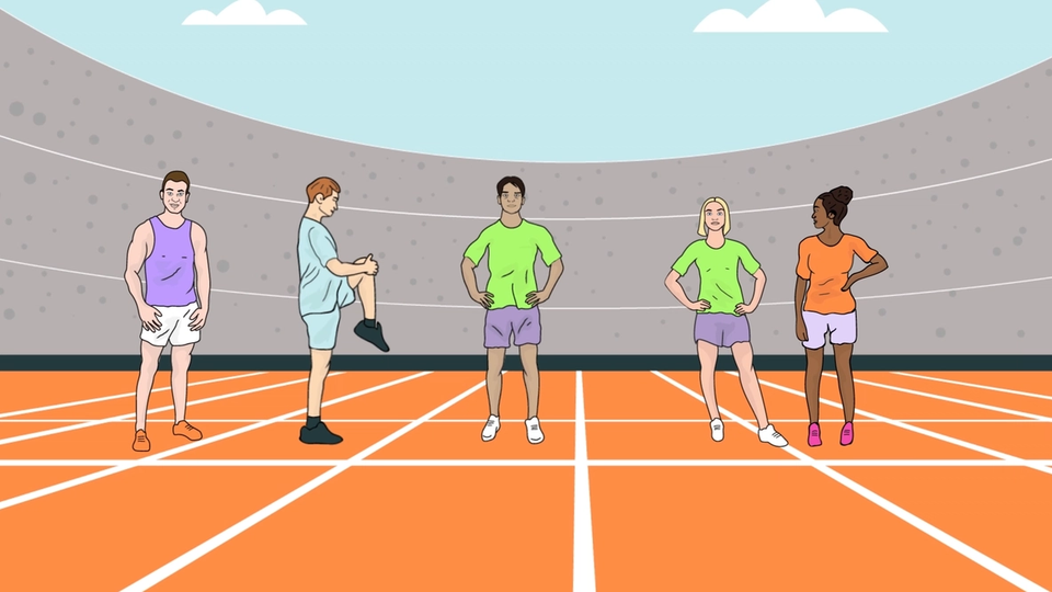 Animation of athletes lining up to run