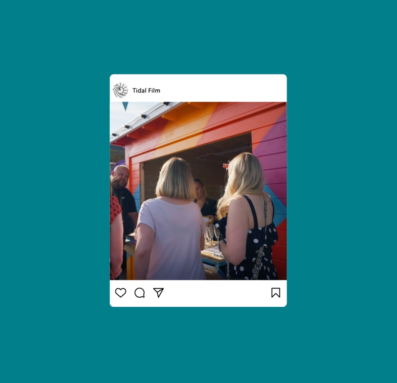 frame of Instagram post on blue background 