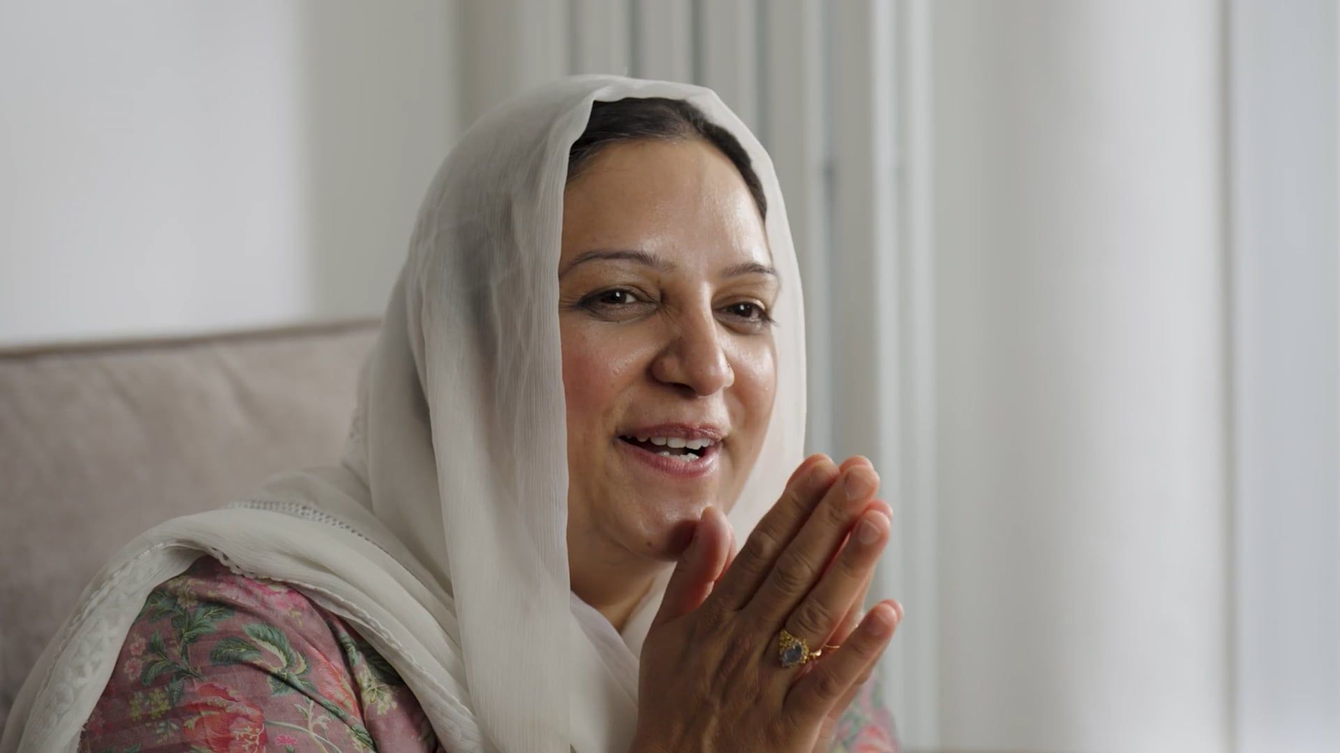 Saiqa being interviewed