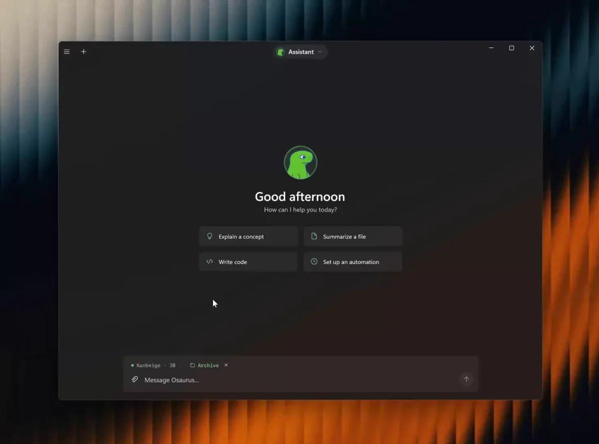 Video preview of Osaurus running on a Windows desktop