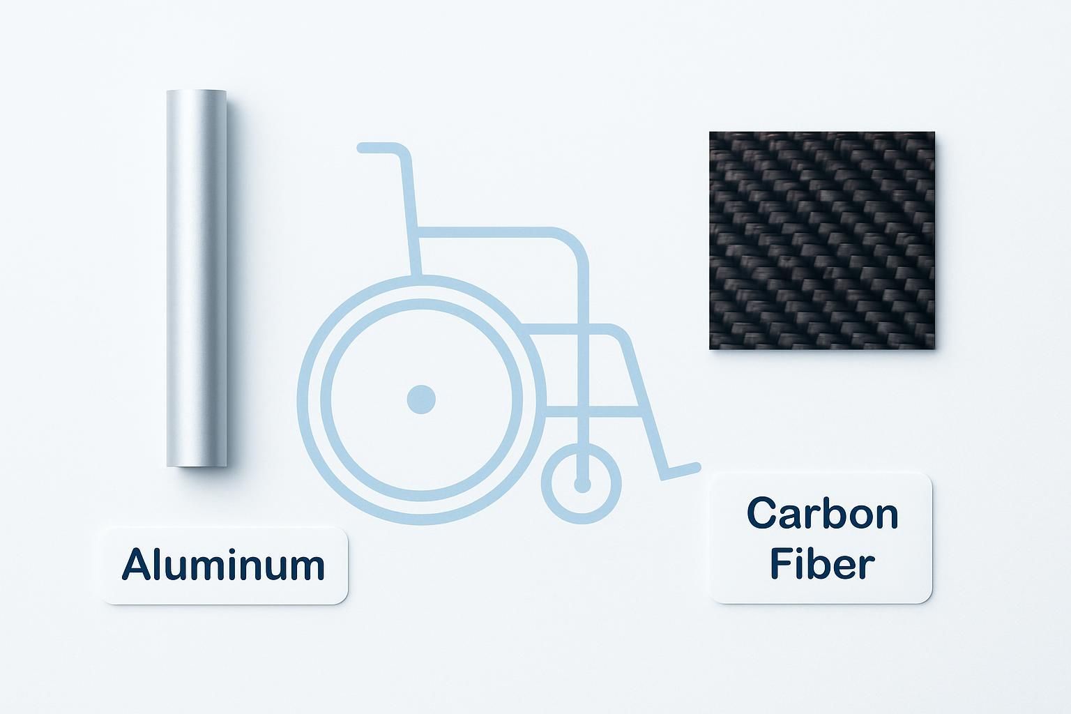 Wheelchair frame materials comparison showing aluminum and carbon fiber