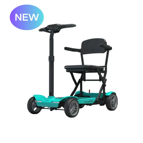 E-Foldi magnesium alloy folding mobility scooter marked as a new product, side view
