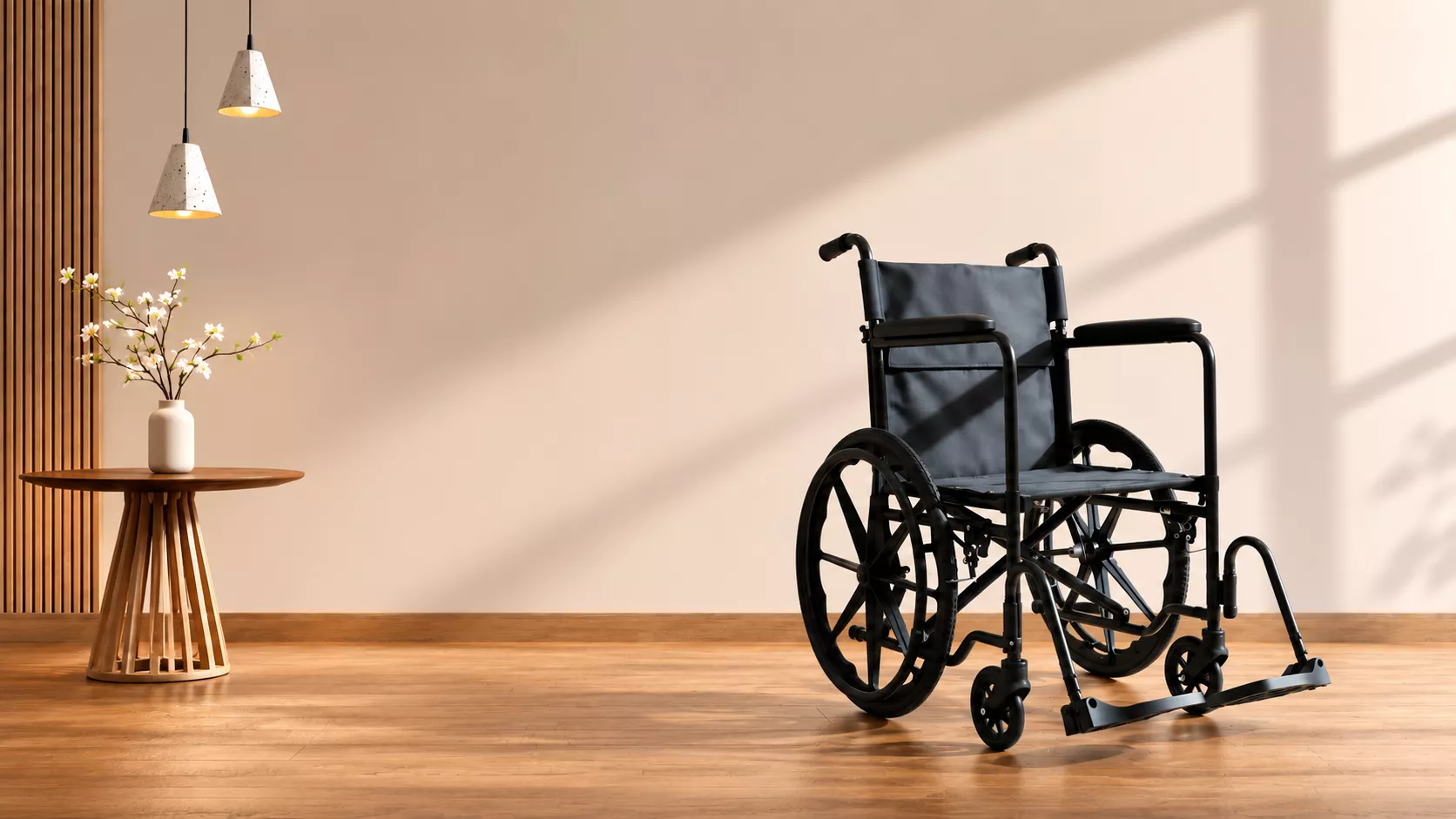 Labelled manual wheelchair showing its main structure and components