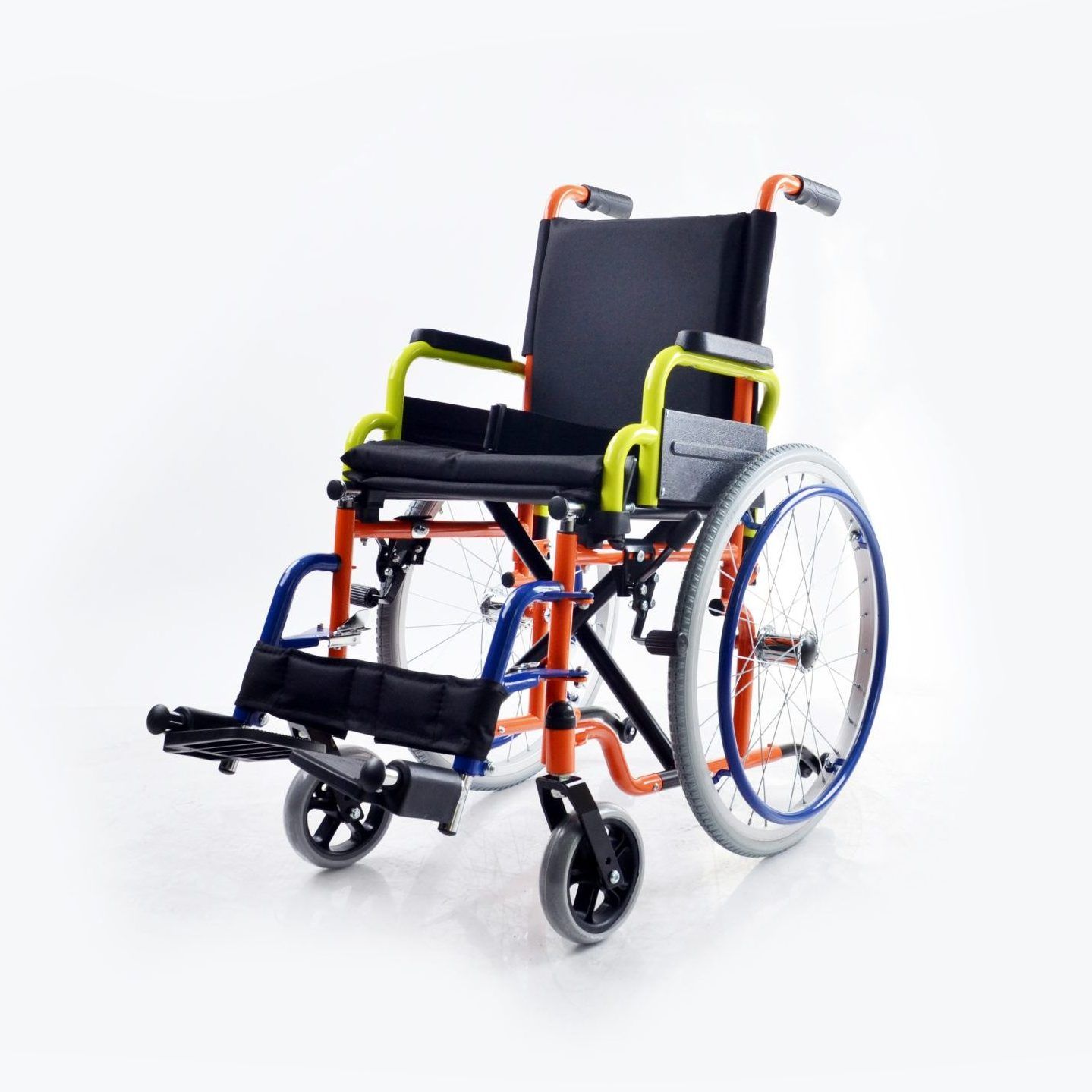 YK9031 kid steel frame foldable anti-tipper manual wheelchair