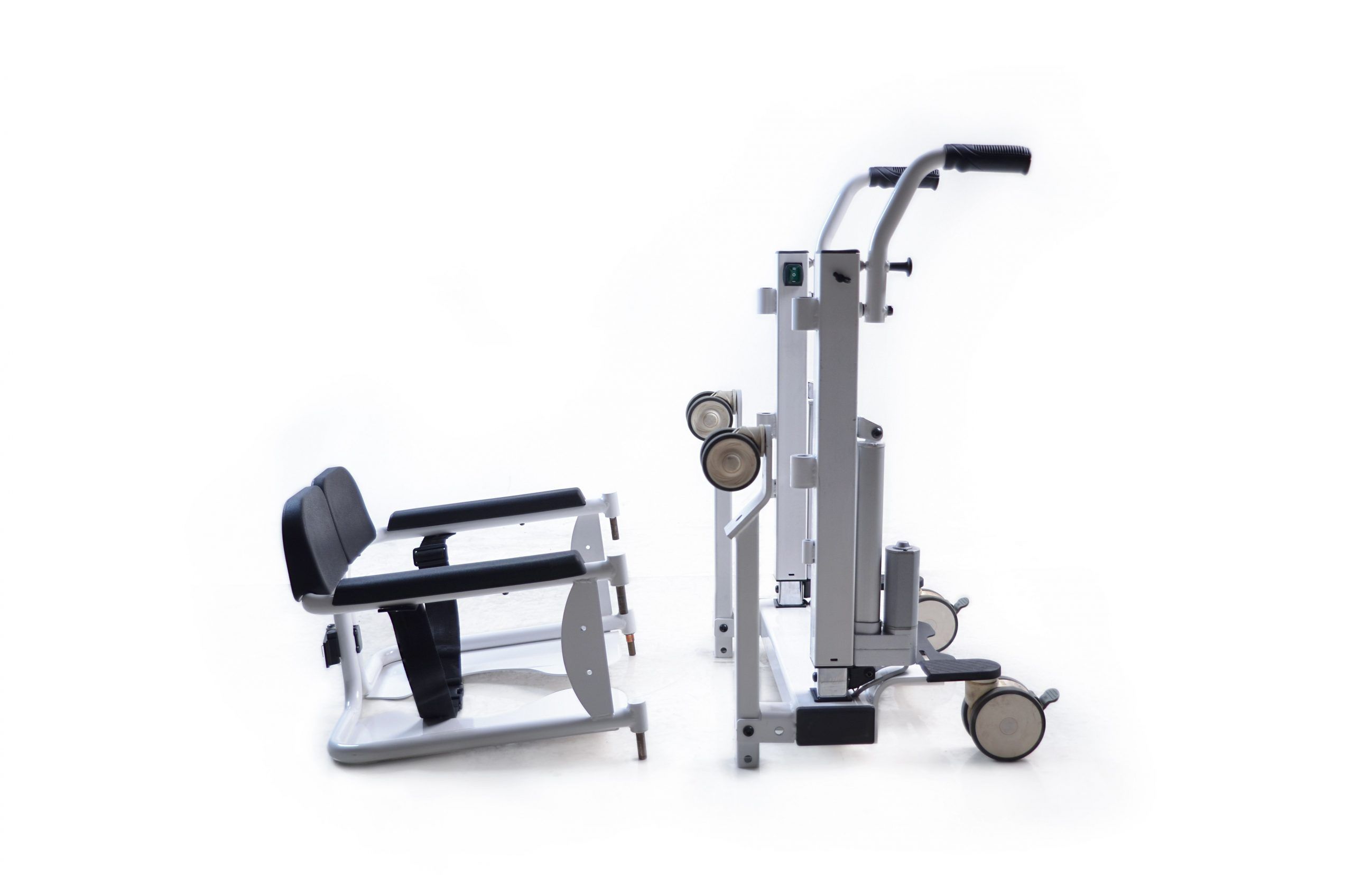 Y410 steel frame foldable adjustable patient lift intco medical lift y410 - side with detachable seat detail