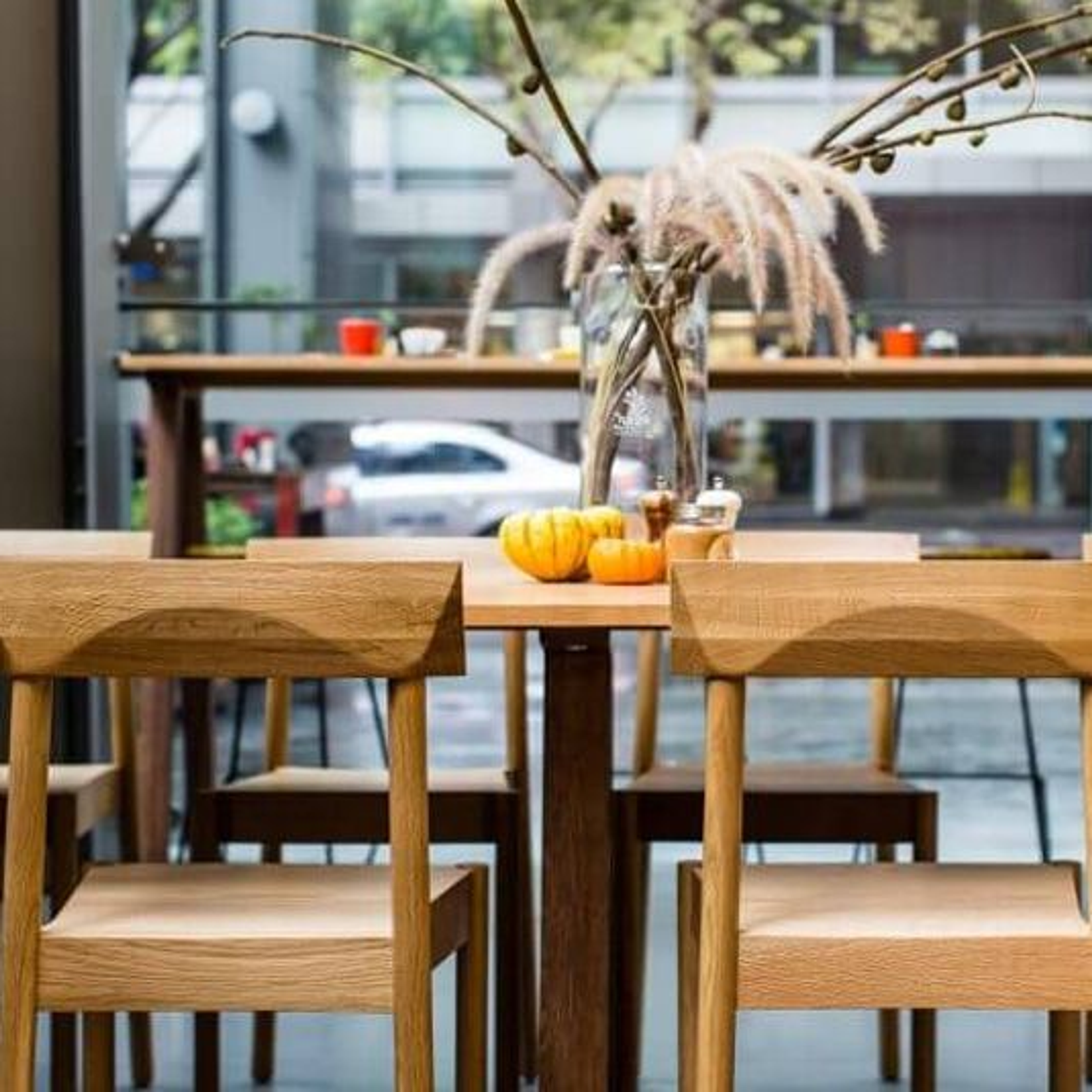 Dove Table & Woodstack Chair – Nook Urban Fresh Bar