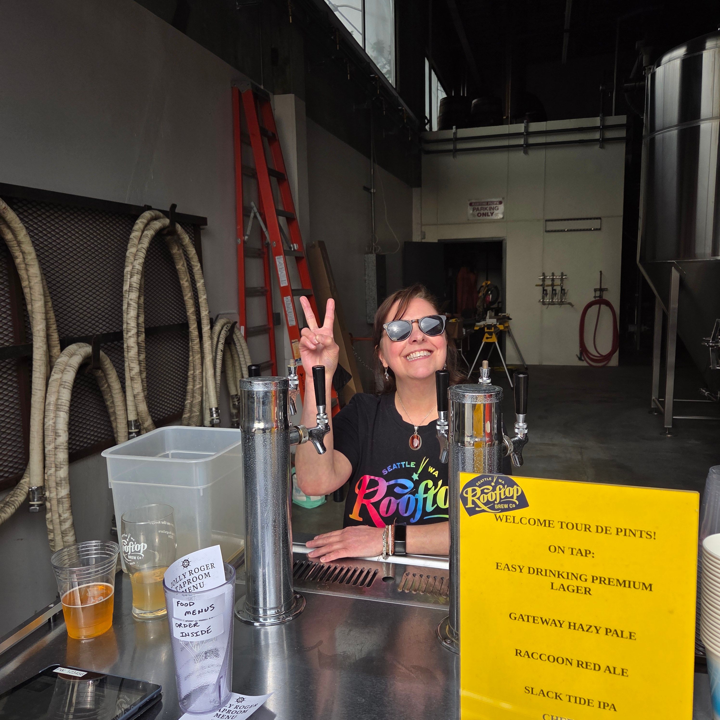 Pouring beers from the mobile bar