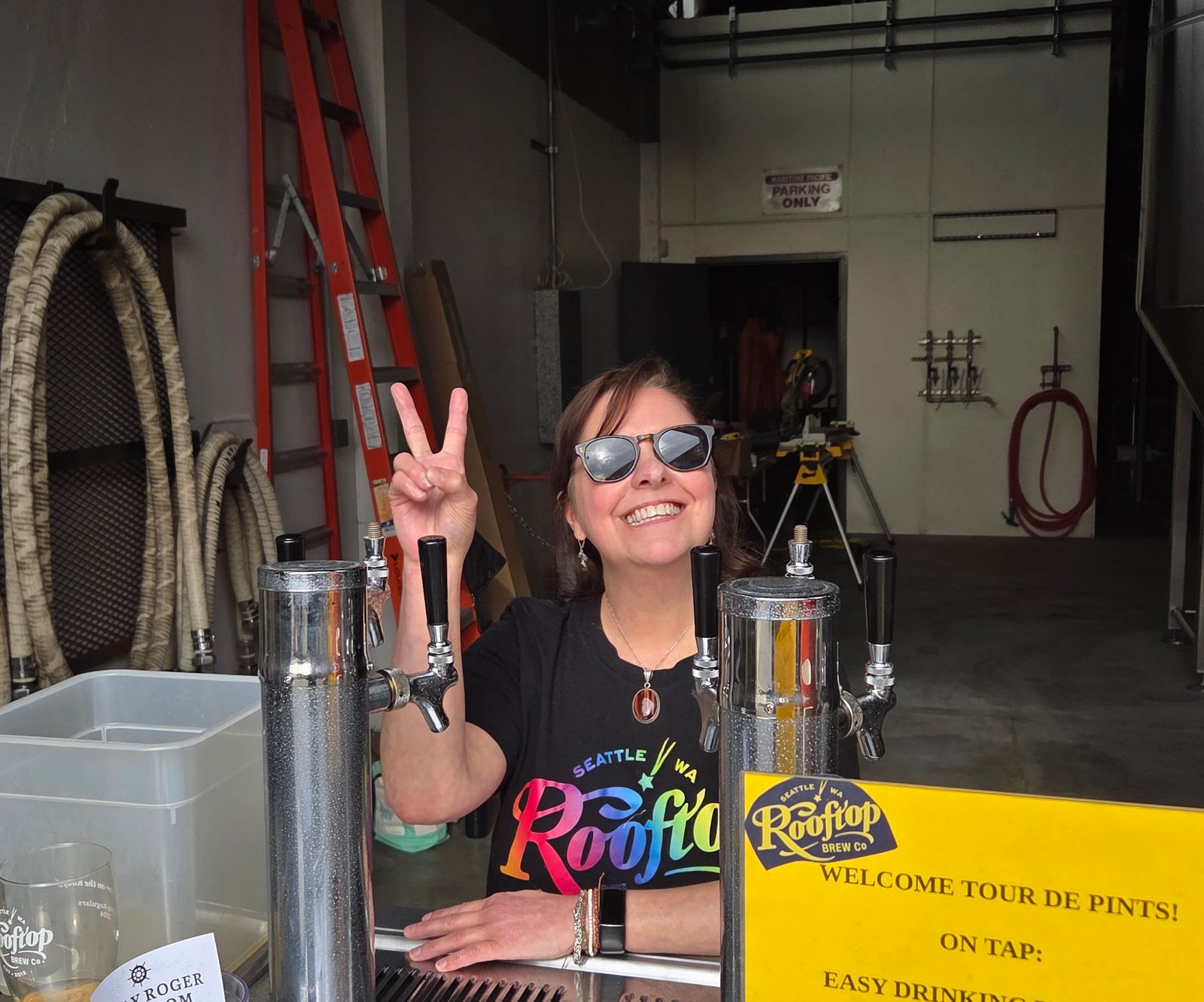 Pouring beers from the mobile bar