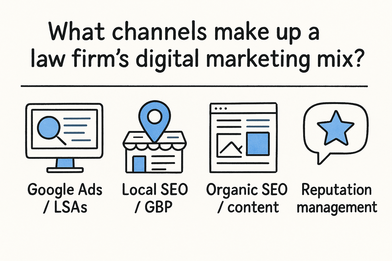 What channels make up a law firm's digital marketing mix?
