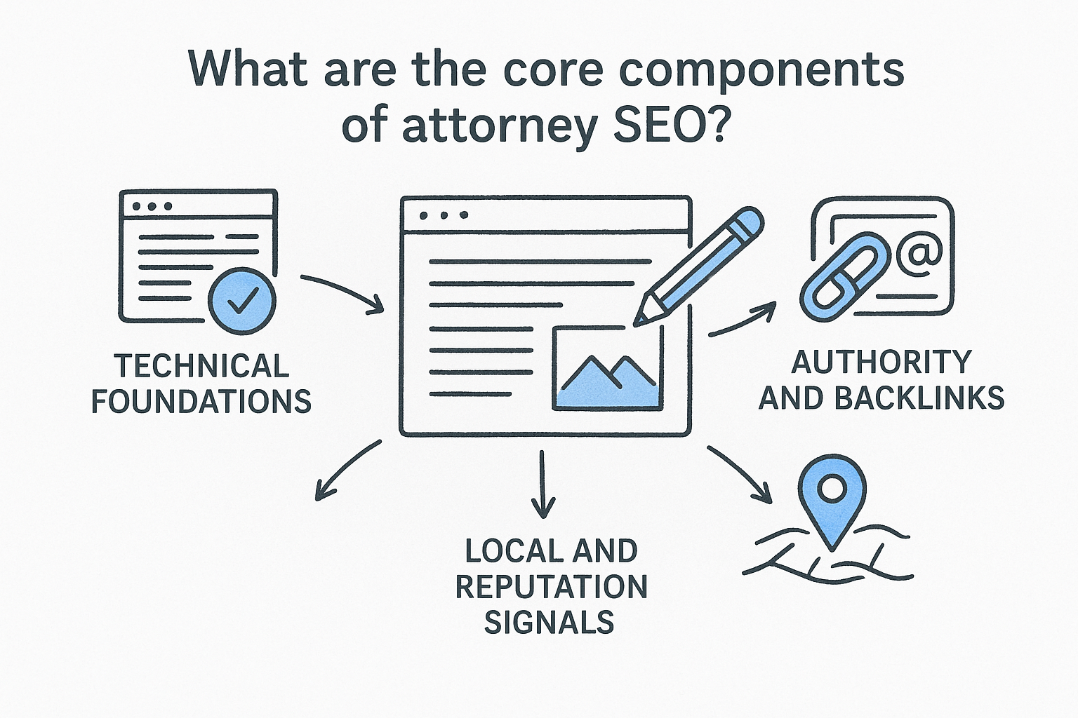 What are the core components of attorney SEO?