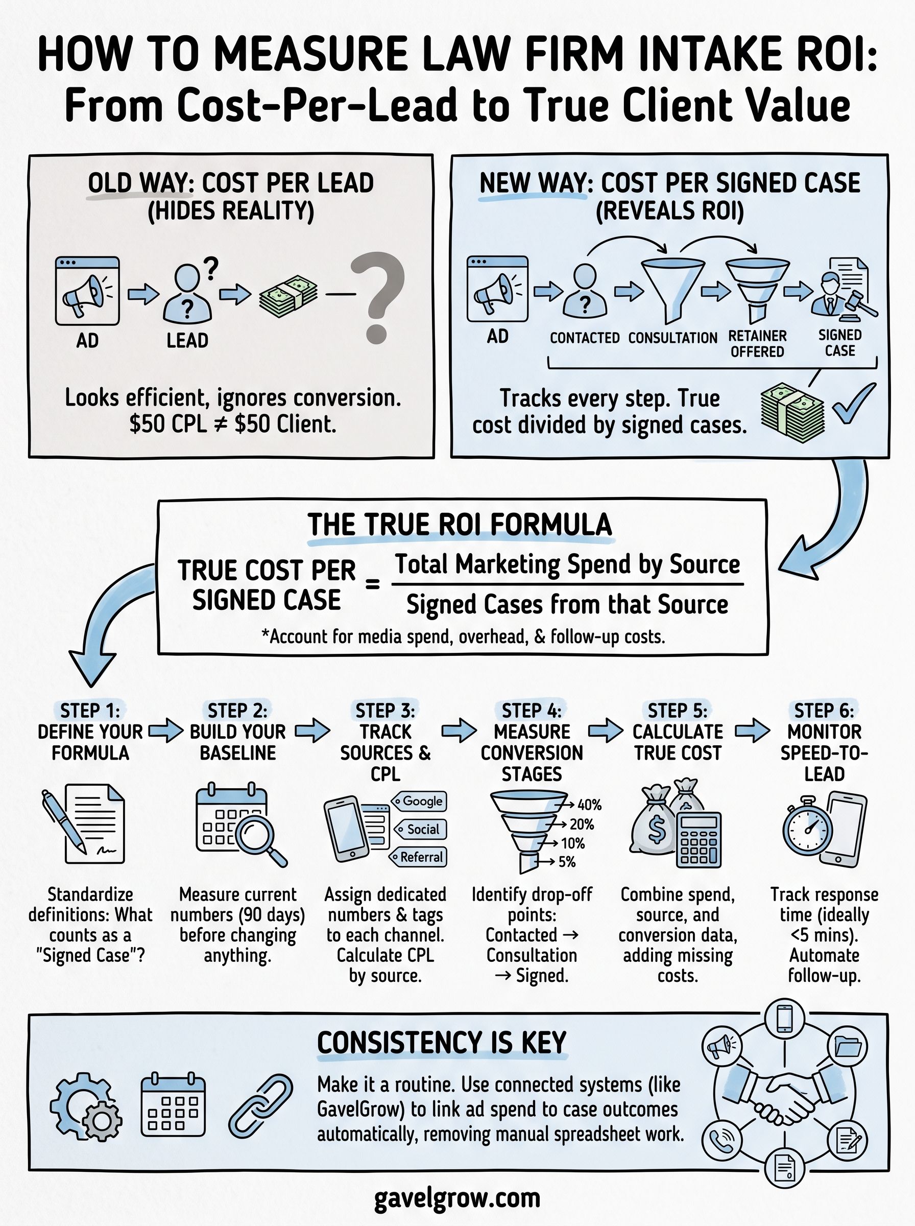 how to measure law firm intake roi infographic