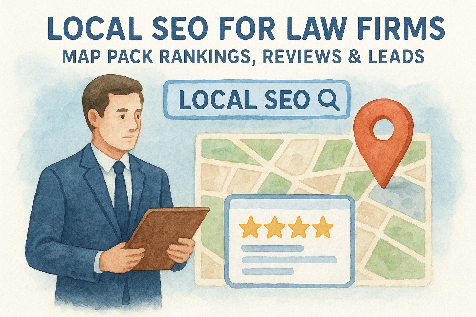Local SEO for Law Firms: Map Pack Rankings, Reviews & Leads — featured image