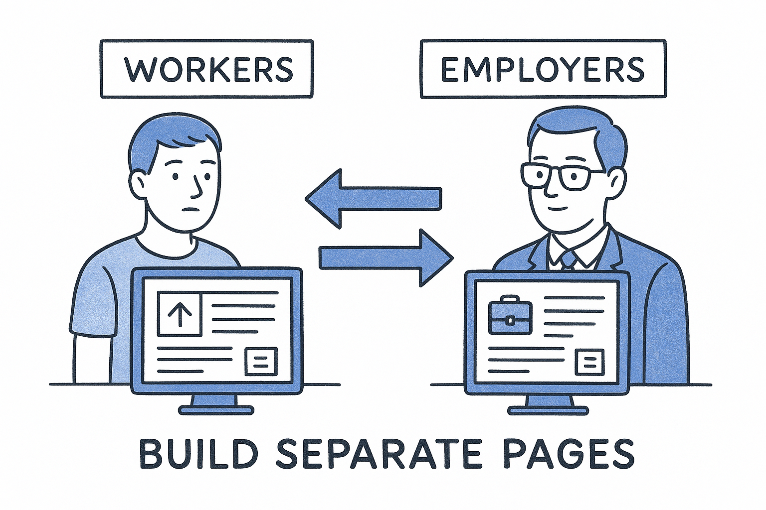 1. Build separate pages for workers and employers