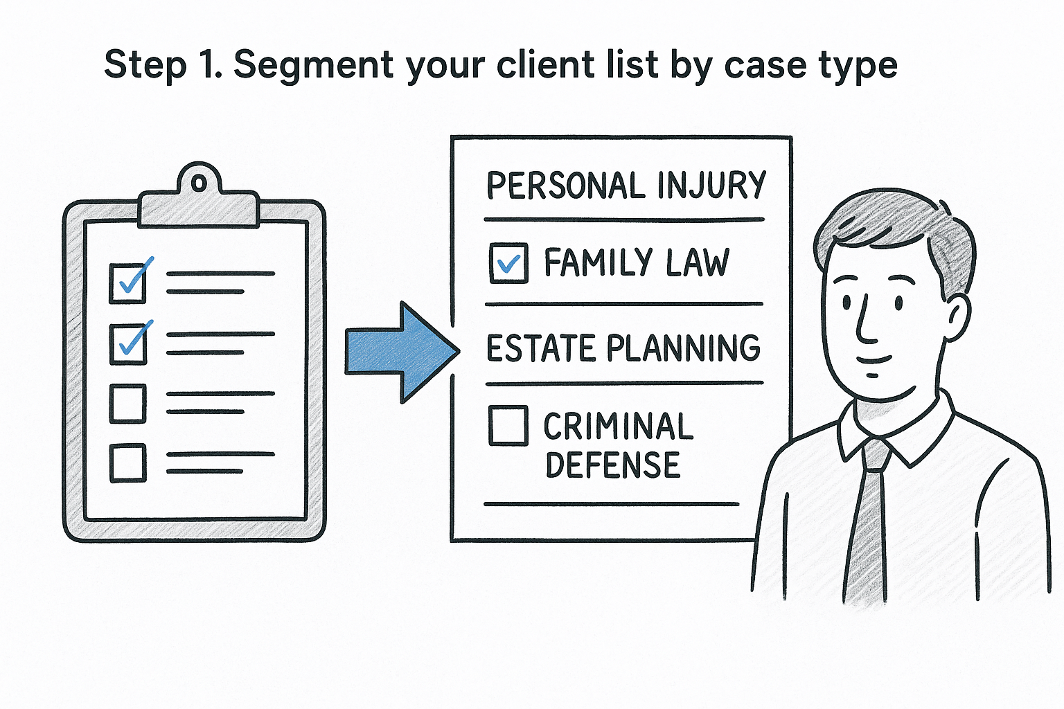 Step 1. Segment your client list by case type