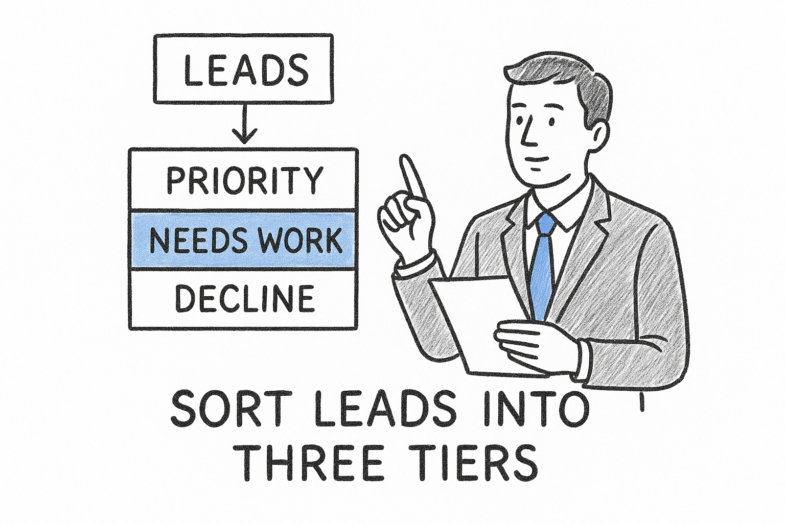 Sort leads into three tiers