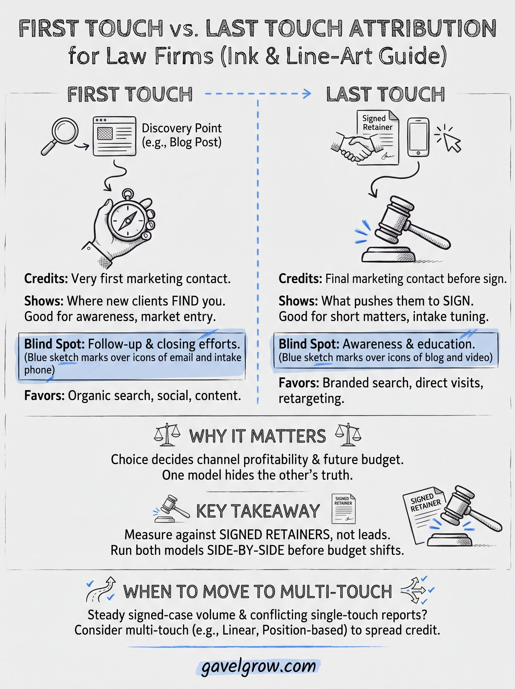 first touch vs last touch attribution infographic