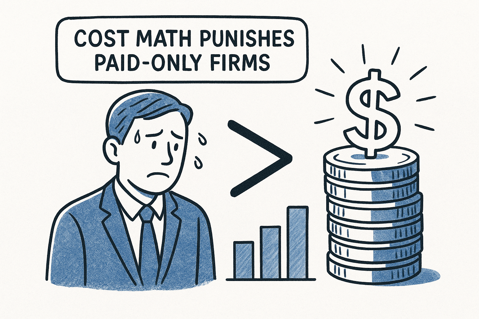 The cost math punishes paid-only firms