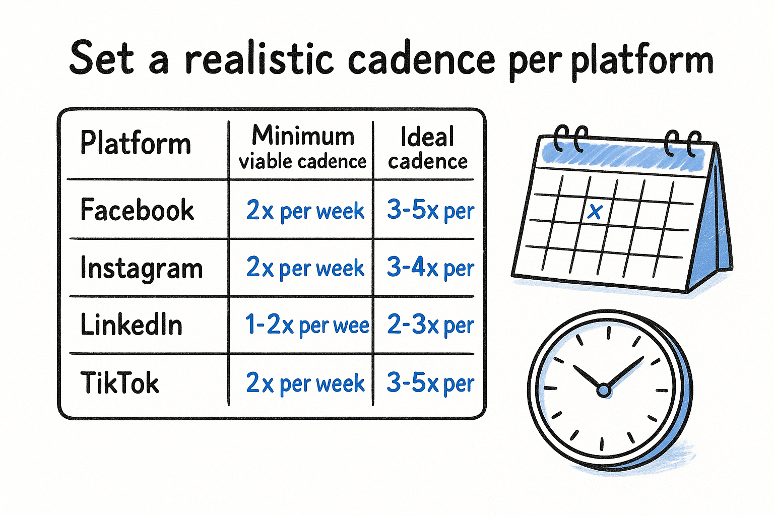 Set a realistic cadence per platform