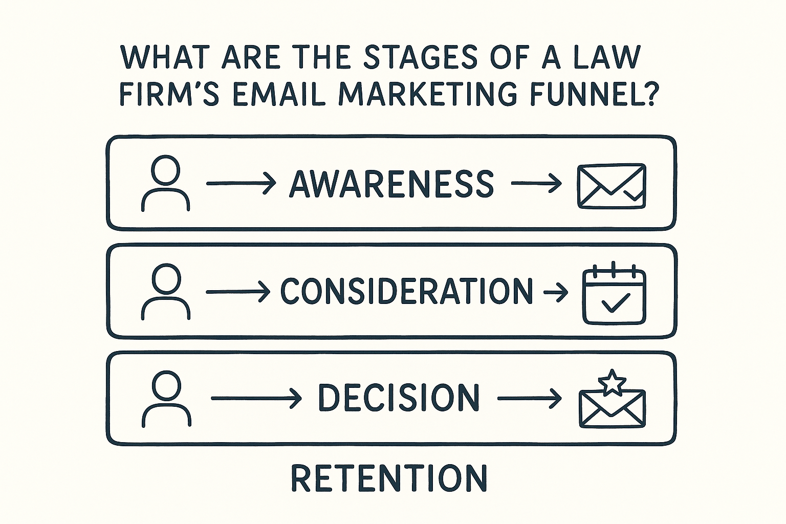 What are the stages of a law firm's email marketing funnel?
