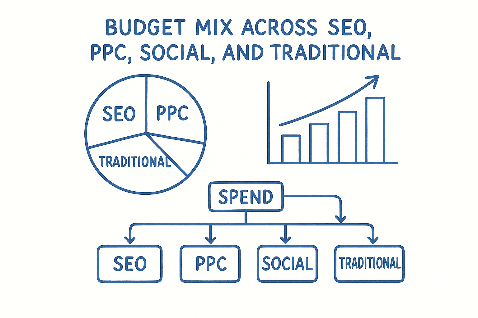 3. Budget mix across SEO, PPC, social, and traditional