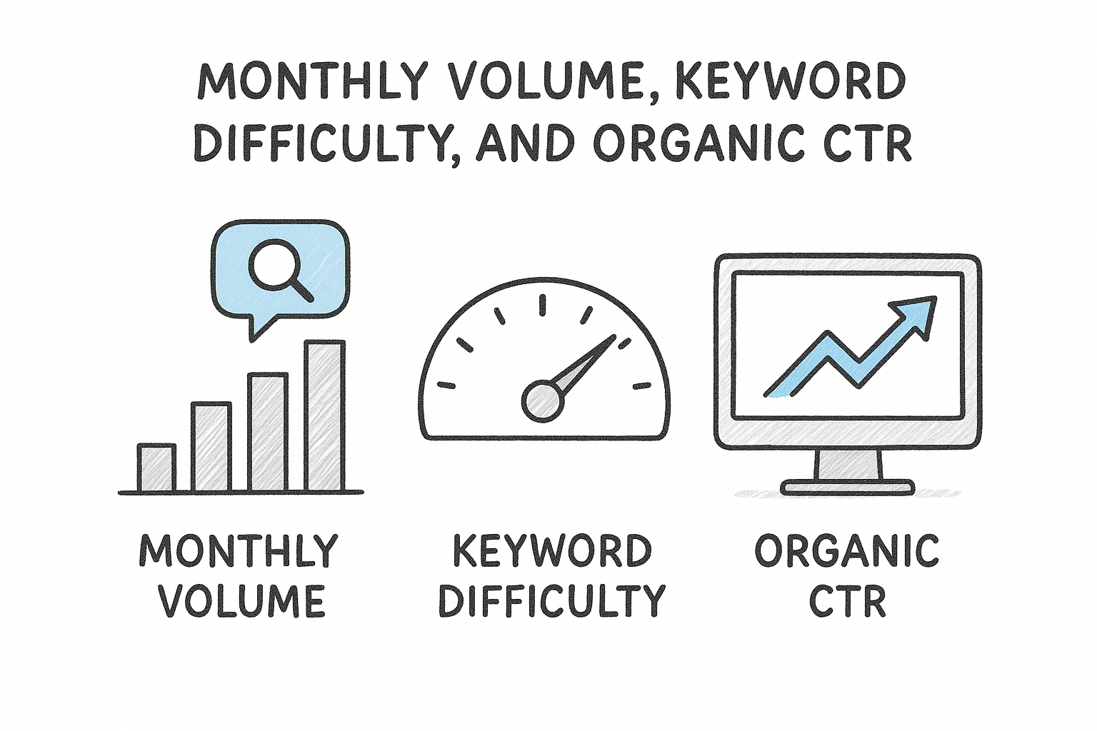 Monthly Volume, Keyword Difficulty, and Organic CTR