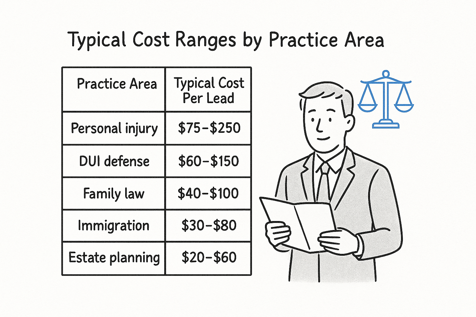 Typical cost ranges by practice area