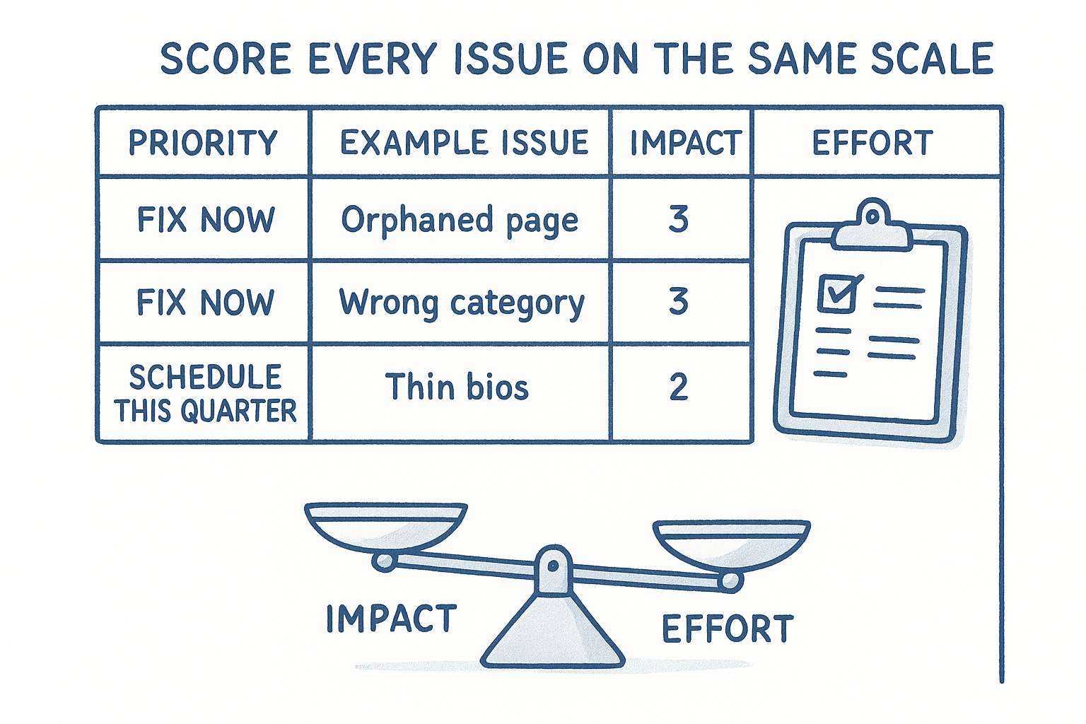 Score every issue on the same scale