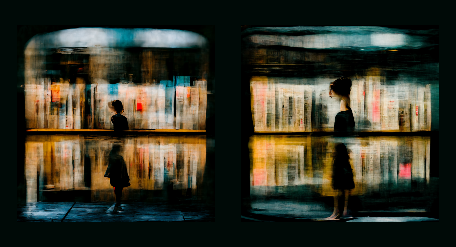 A decorative image that is a bit abstract but resembles a person in front of something that looks a shop front