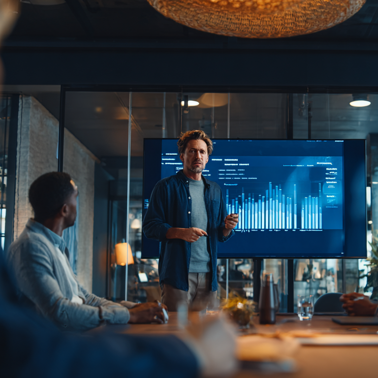 Investor in conversation during a business meeting
