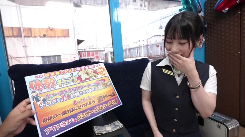 美脚キャビンアテンダントが恥闇バイト 穴開き黒パンスト・膣コキ騎乗位！ シートから落ちずに射精させれば賞金10万円！何度もイッて、果てしなく中出しをおねだりしちゃうなんて！撮って出しマジックミラー号～陽菜編～