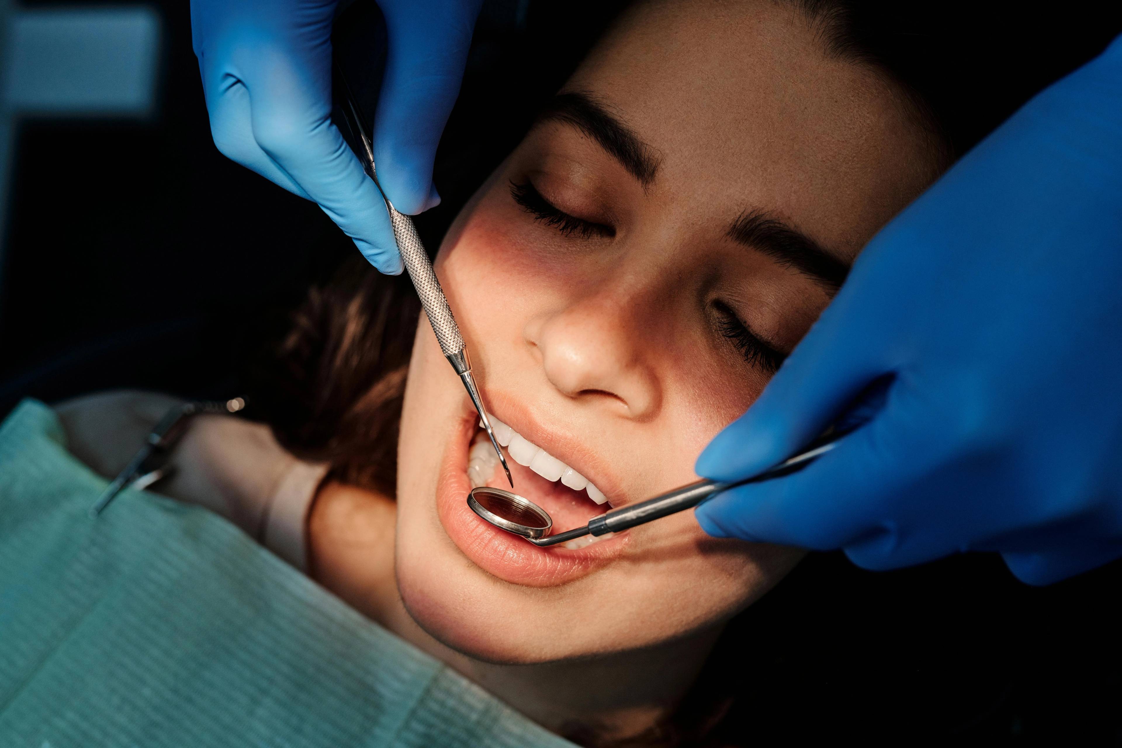 Close up of child having a dental check-up for children