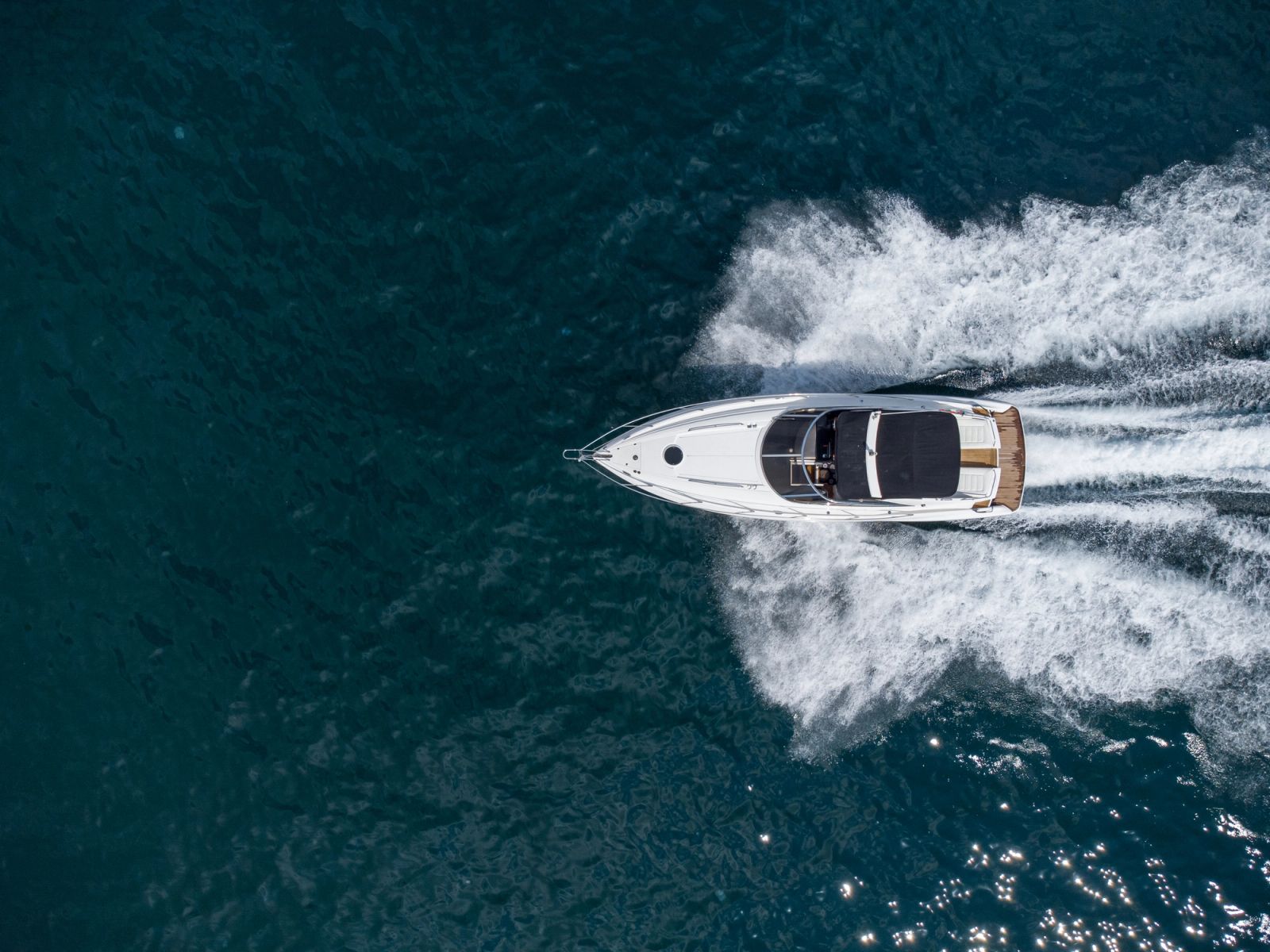 Aerial shot of yacht in ocean