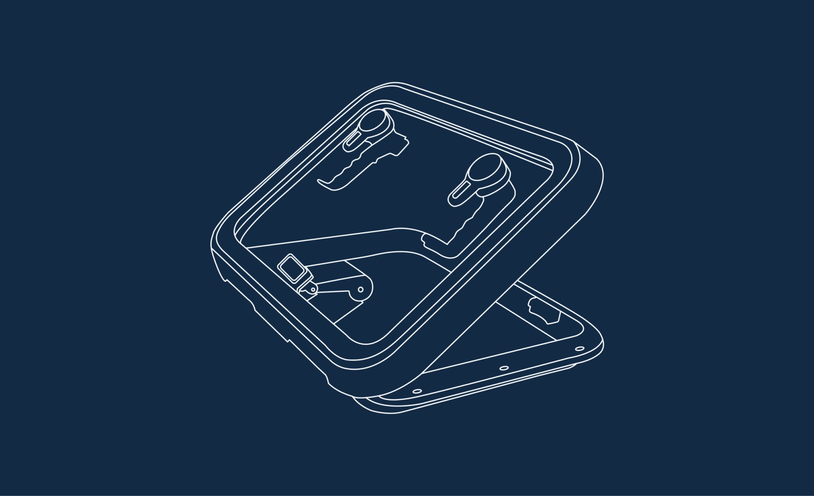 Deck hatches line drawing illustration on dark blue background