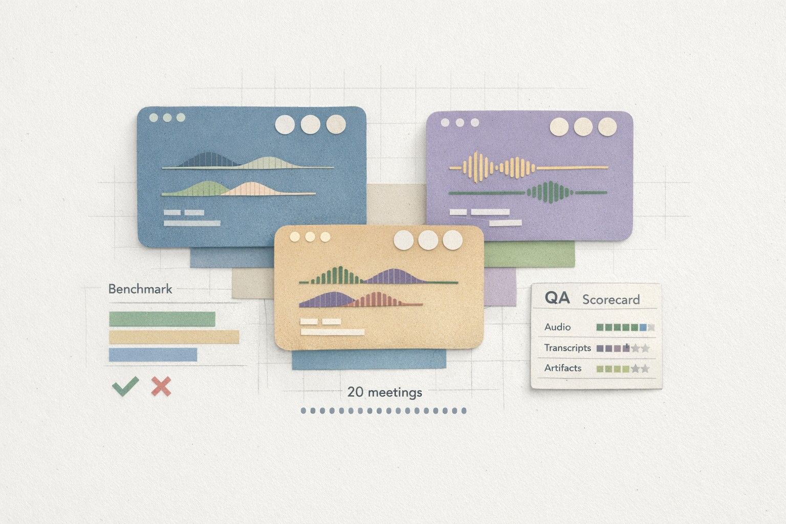 Audio-to-Artifact QA Benchmark for 20 Meetings Across Zoom, Meet, and Teams