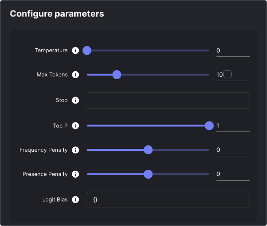 A screenshot of the parameter configuration for the models within Vellum