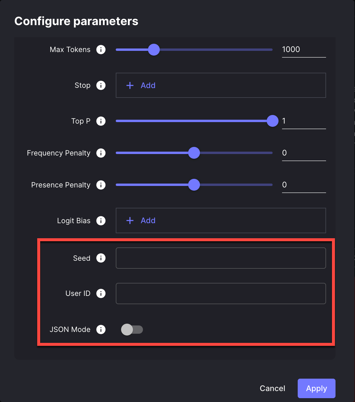 Preview of model parameters in Vellum