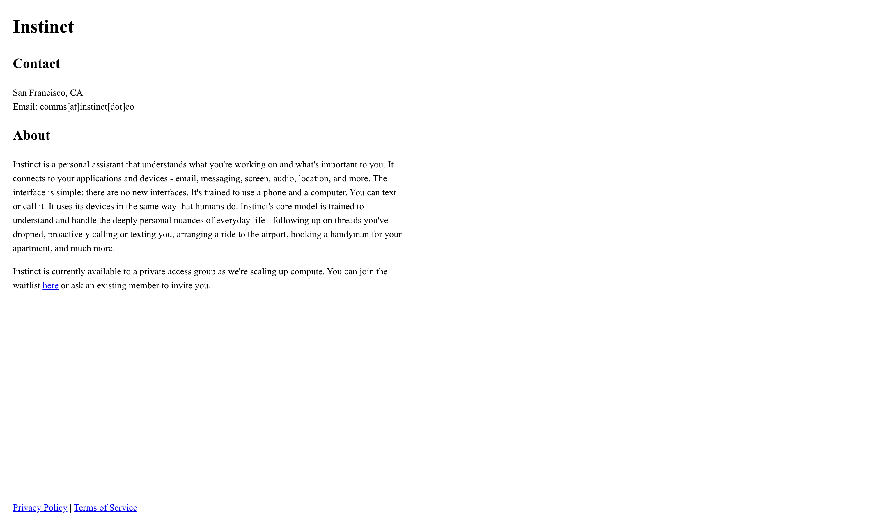Instinct Homepage