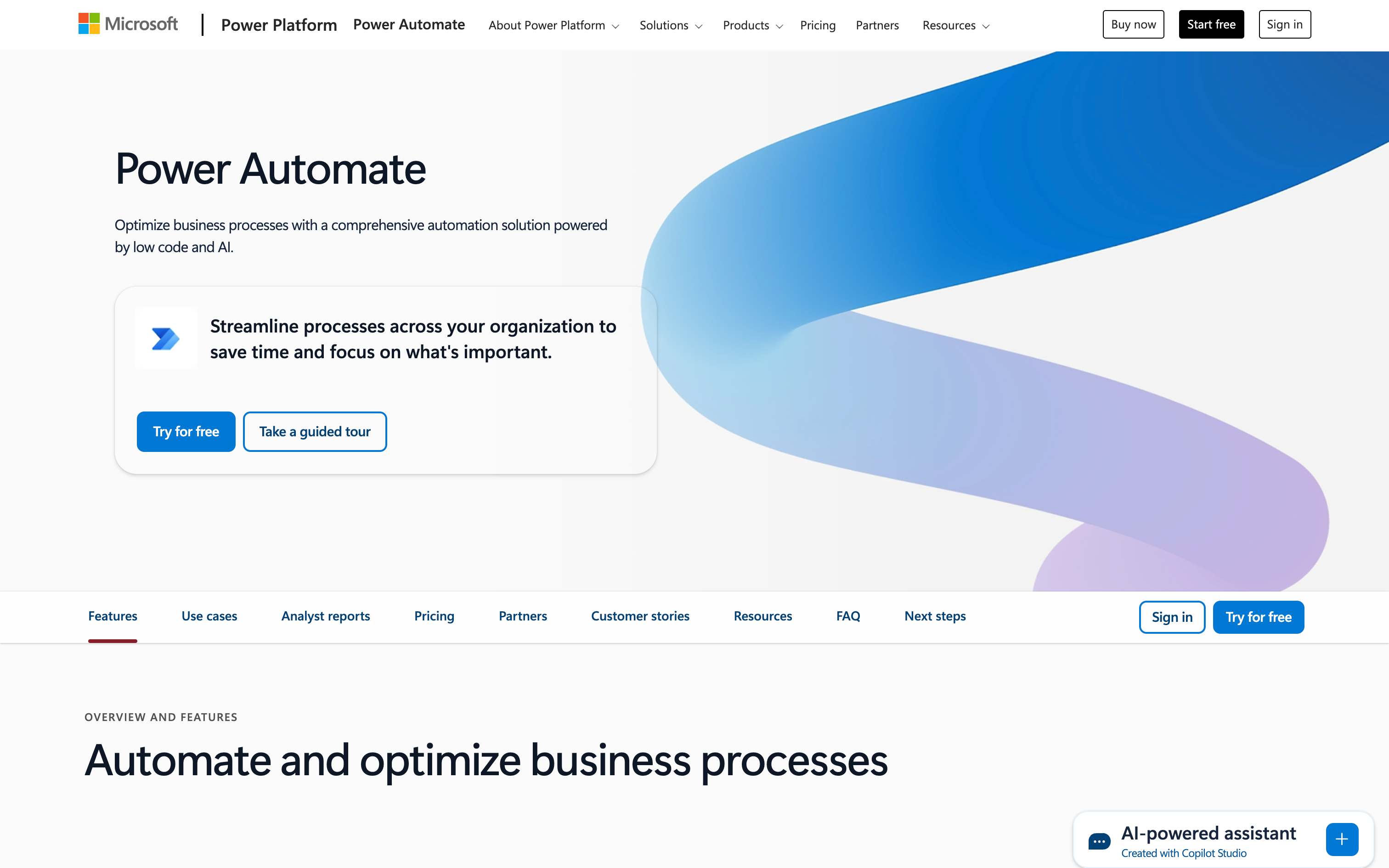 Microsoft Power Automate Homepage