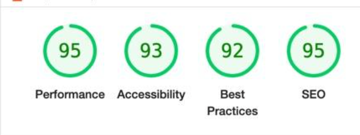 Lighthouse scores for the new vellum.ai homepage: Performance 95, Accessibility 93, Best Practices 92, SEO 95