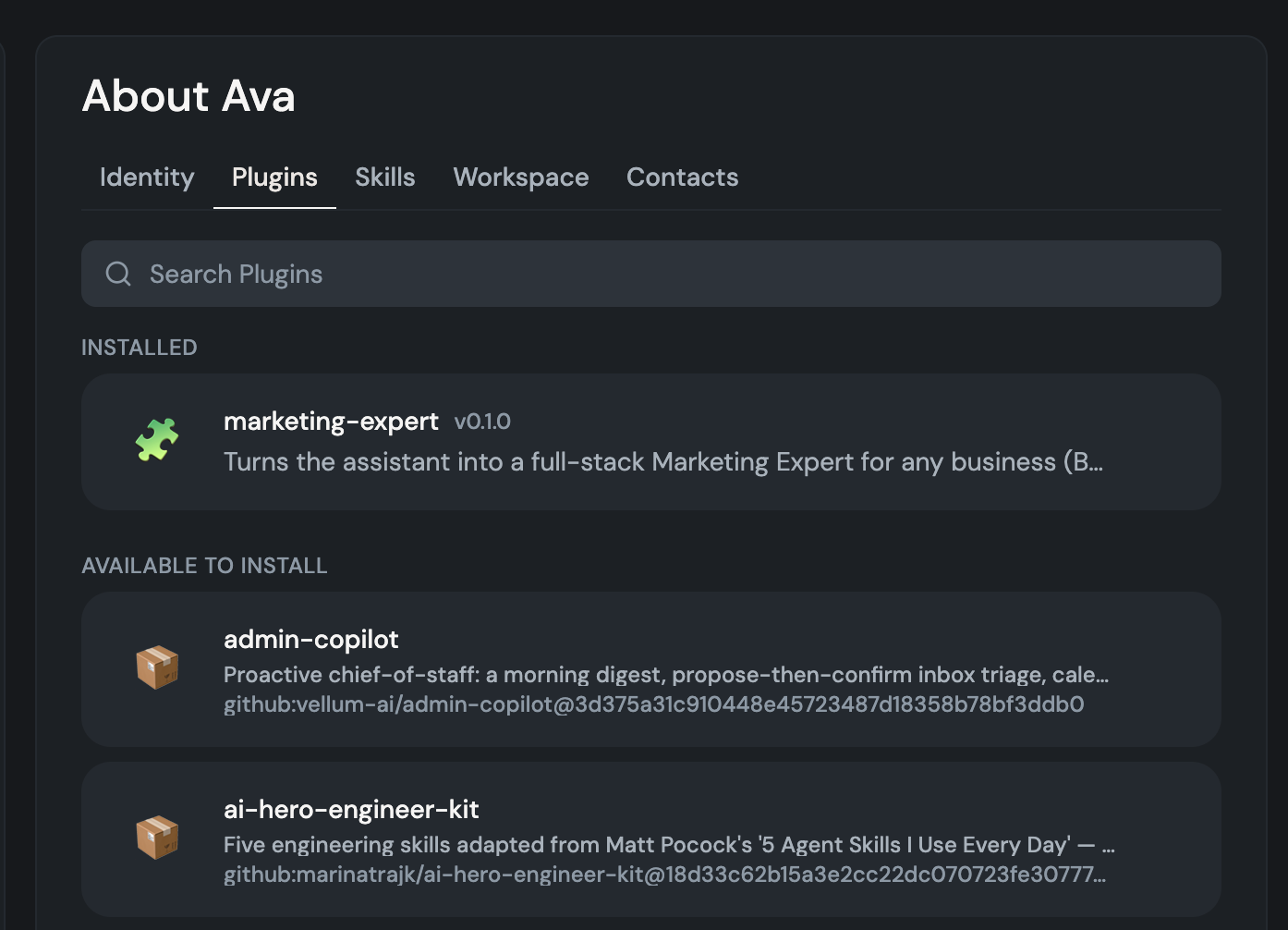 Enable a plugin from your assistant's Plugins tab