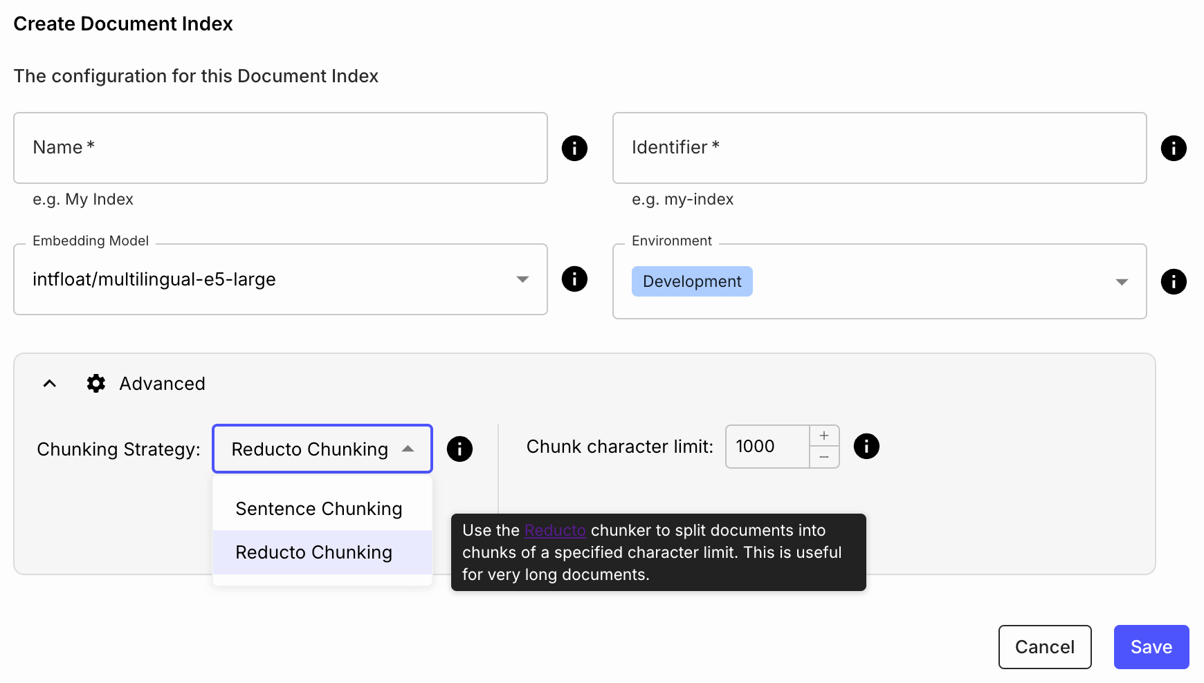 Preview of Vellum: Choosing the chunking strategy
