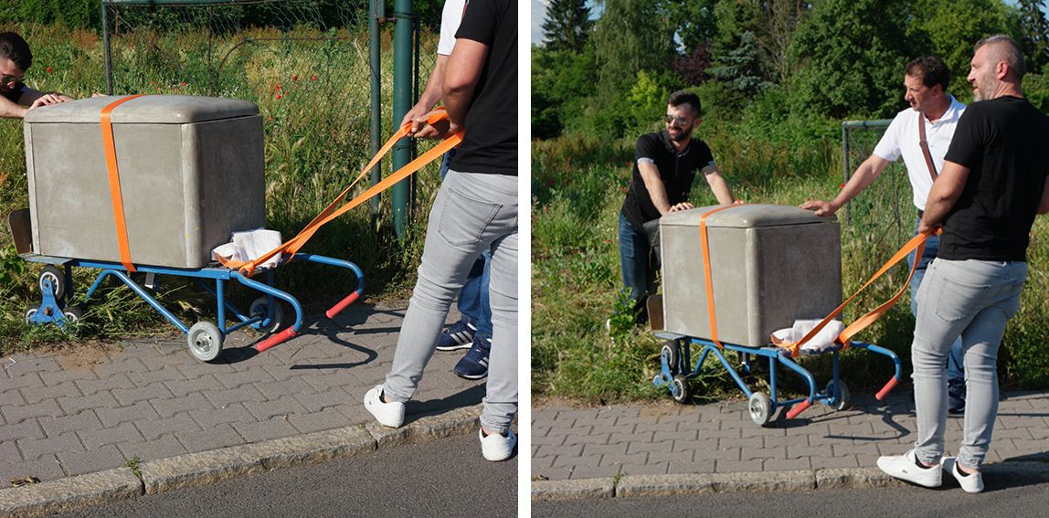 Image title for Transporting the concrete fridge