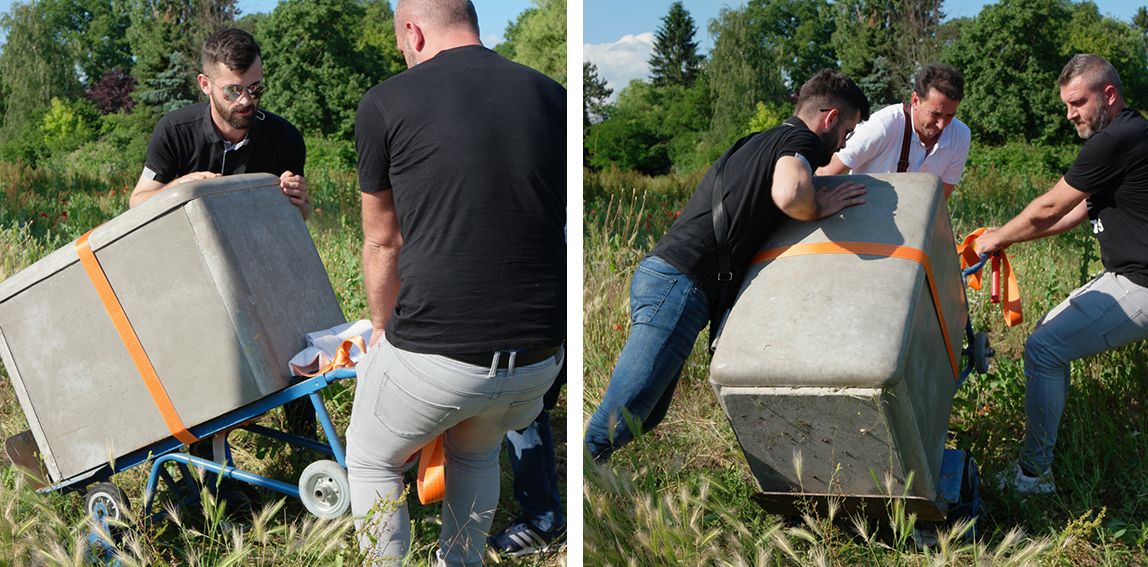 Image title for Transporting the concrete fridge