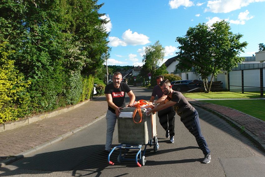 Image title for Transporting the concrete fridge